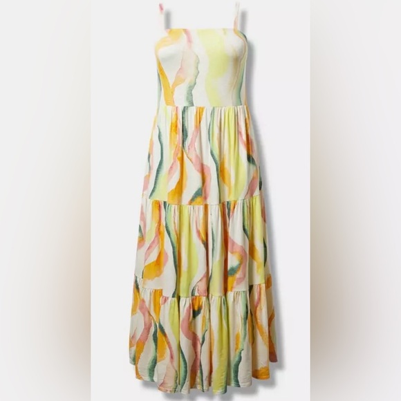 Torrid NWT 2X Plus Size Colourful Wavy Stripe Tiered Maxi Dress Cotton Blend - Picture 2 of 12